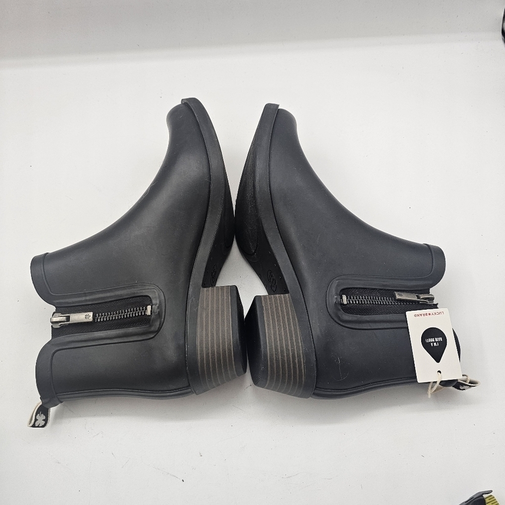 Lucky Brand Basel Black Rain Boots Size 8 Waterproof Chelsea Booties - Picture 7 of 10